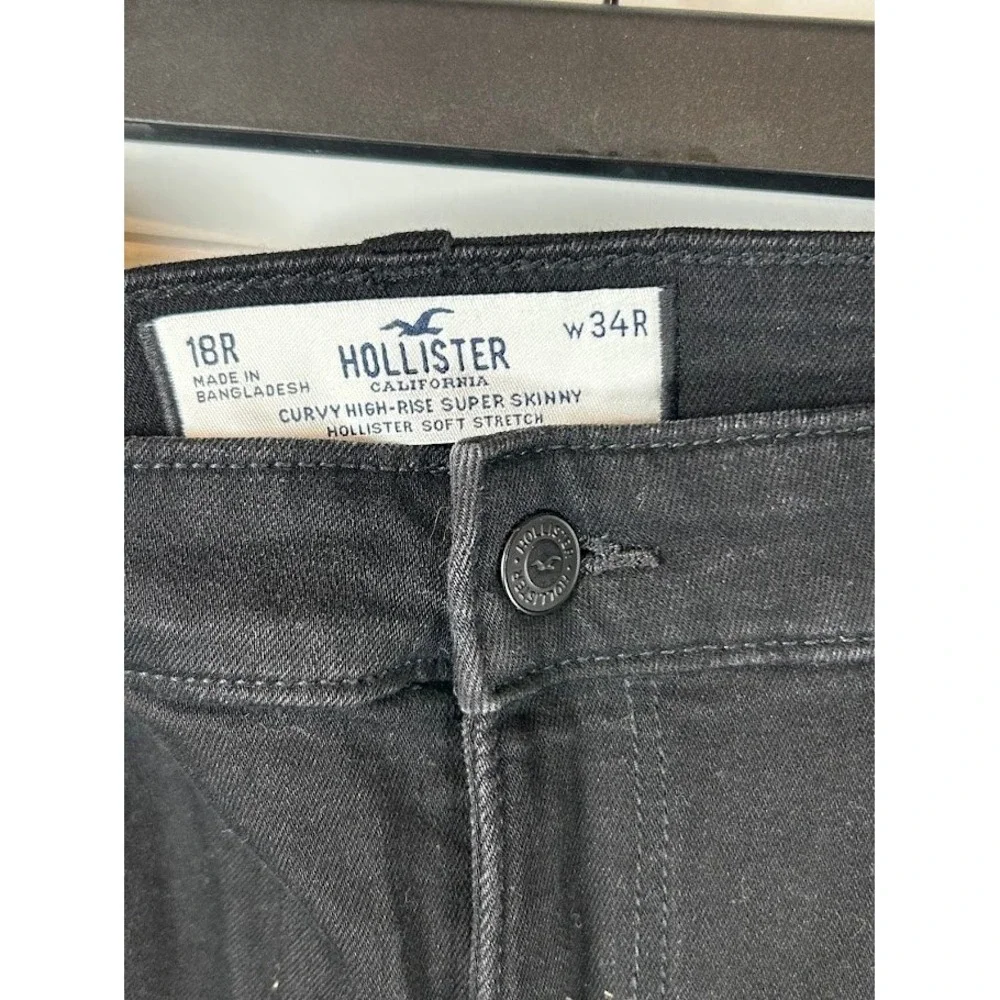 Hollister Curvy‎ High Rise Super Skinny Distressed Black Jeans 18R W34R